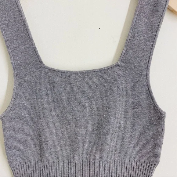 H&M Knit Wool Blend Cropped Sleeveless Top Gray Square Neck S - Picture 3 of 8